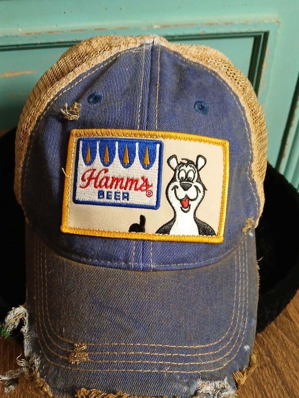Hamm's Beer Blue Distressed Trucker Hat